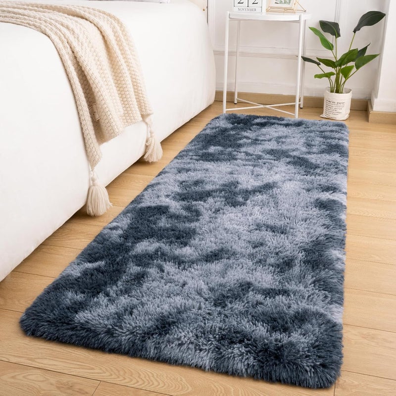 Softlife Area Rug for Bedroom, Fluffy Shag Plush Tie Dyed Rainbow Blue for Living Room Girls, Shaggy Throw Carpet for Kids Soft Fuzzy Runner Small 2x6 Runners for Hallways Dorm - Image 1